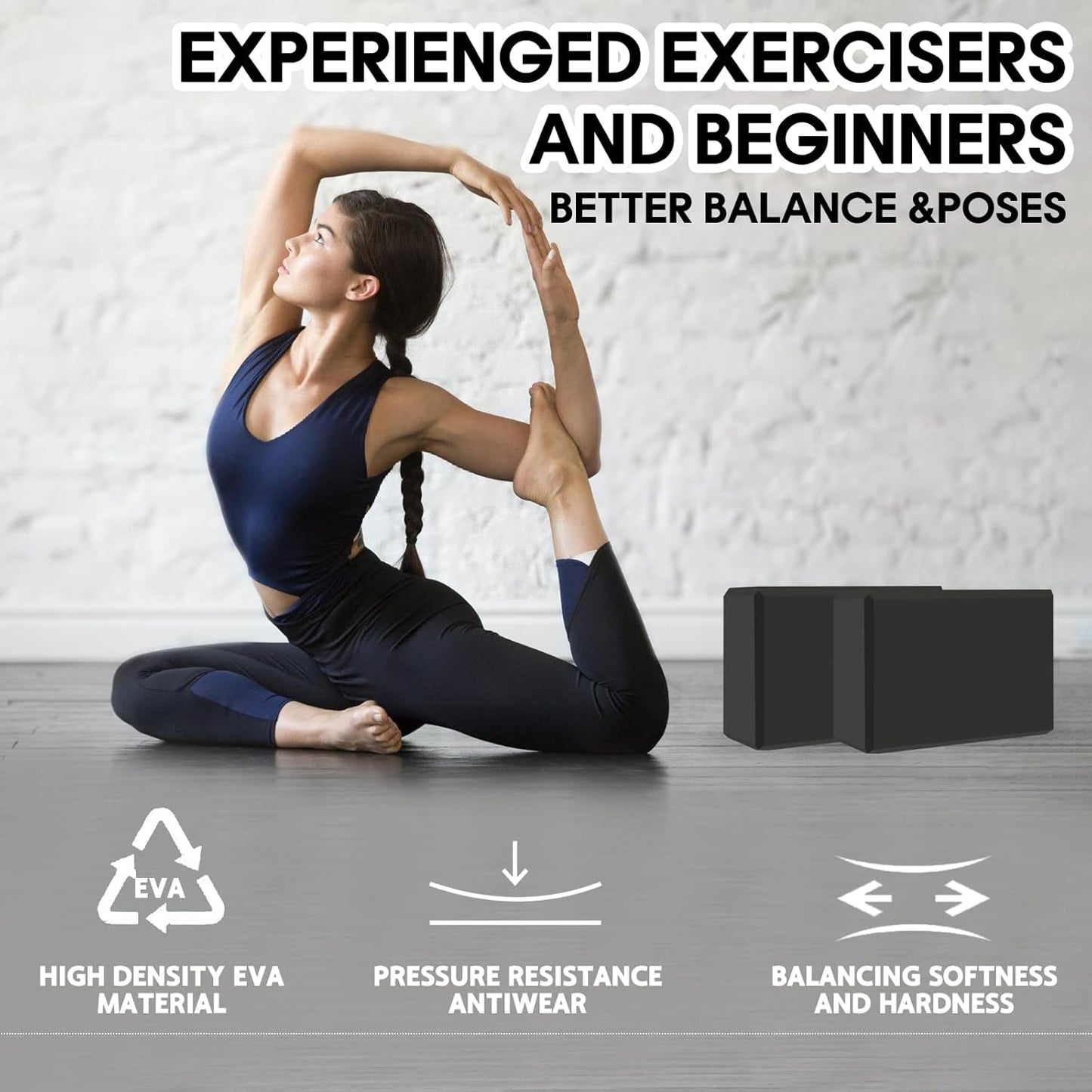 Yoga Block - Unsupported Latex Eva foam - Soft non slip surface with bevel for yoga, pilates, meditation - Yoga accessories for stability, balance and deep stretching