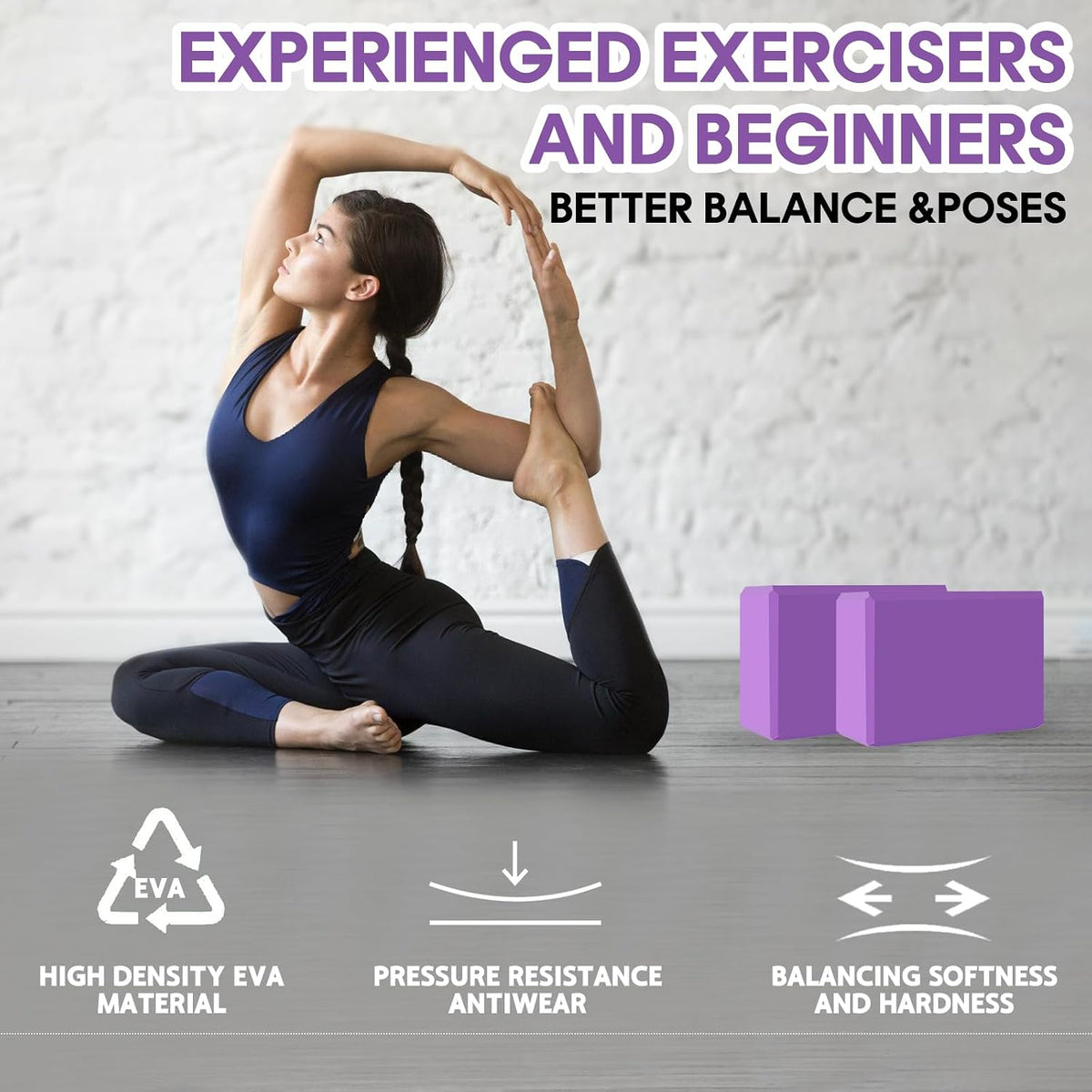Yoga Block - Unsupported Latex Eva foam - Soft non slip surface with bevel for yoga, pilates, meditation - Yoga accessories for stability, balance and deep stretching