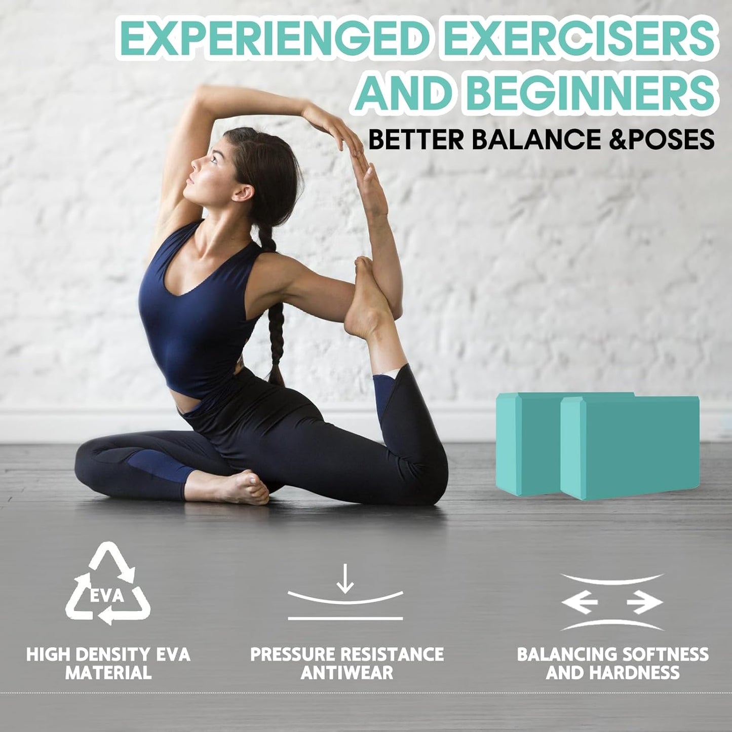 Yoga Block - Unsupported Latex Eva foam - Soft non slip surface with bevel for yoga, pilates, meditation - Yoga accessories for stability, balance and deep stretching