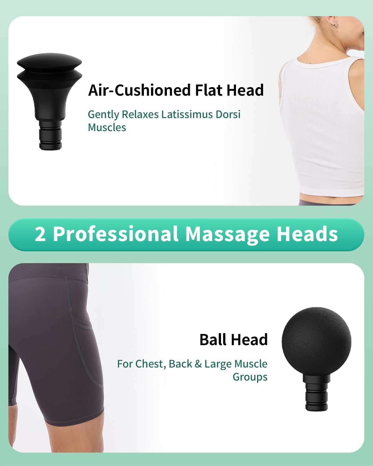 Massage Gun Head Replacement Massager Model 8000TR, Swan Neck 2- in-1 Massager Attachment, Air-Cushioned Flat & Ball Head Attachments
