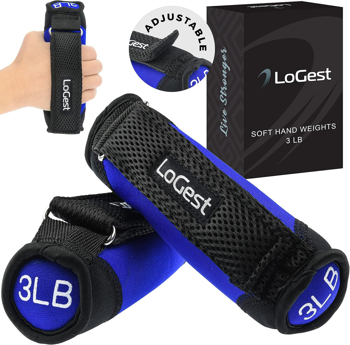 Soft Hand Weights Adjustable Straps - Comes in 1LB Weights or 2LB or 3LB 4LB - Comfortable & Secure Weighted Neoprene Dumbbells with Straps for Walking Running Cardio Workout Physical Therapy