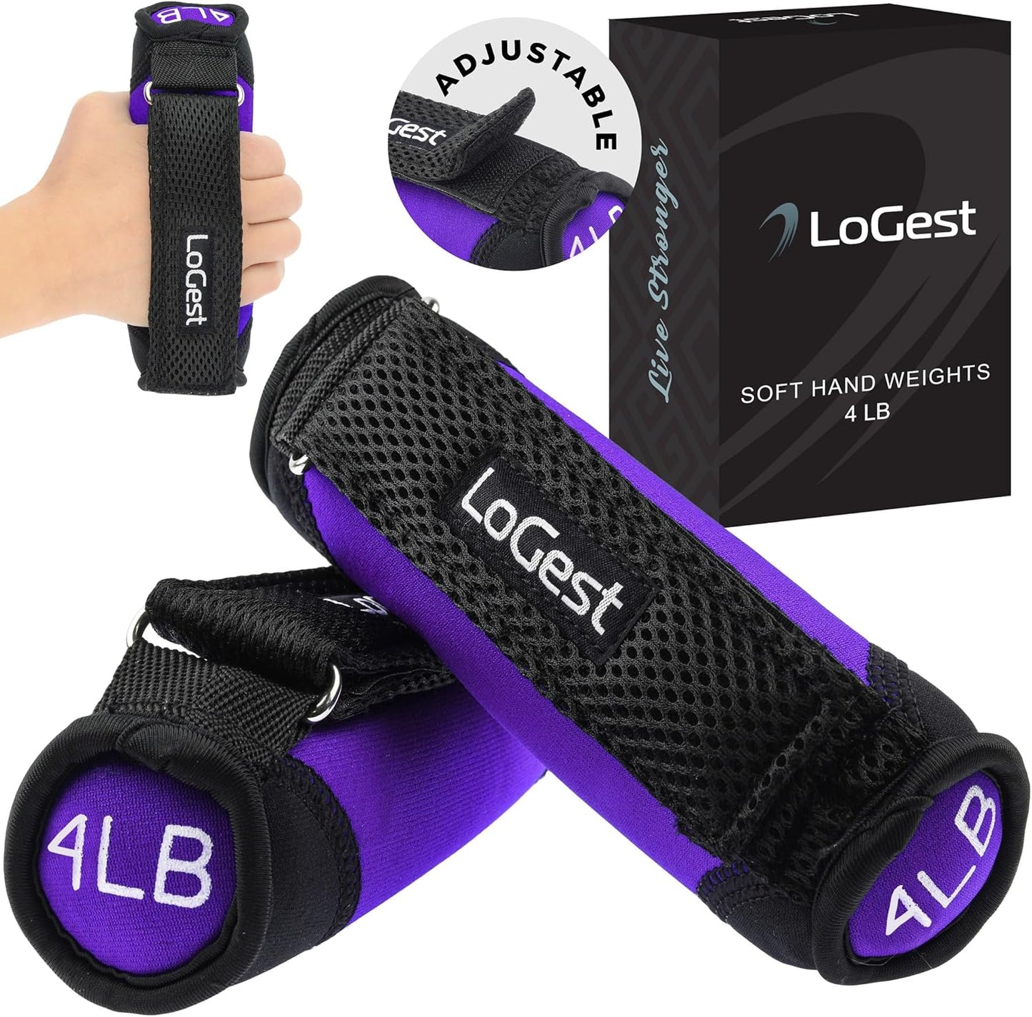 Soft Hand Weights Adjustable Straps - Comes in 1LB Weights or 2LB or 3LB 4LB - Comfortable & Secure Weighted Neoprene Dumbbells with Straps for Walking Running Cardio Workout Physical Therapy