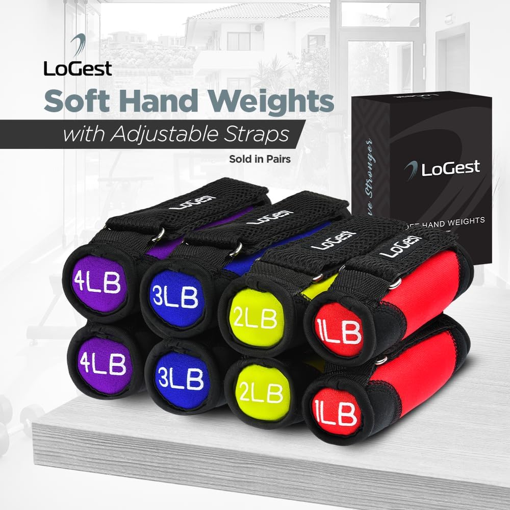 Soft Hand Weights Adjustable Straps - Comes in 1LB Weights or 2LB or 3LB 4LB - Comfortable & Secure Weighted Neoprene Dumbbells with Straps for Walking Running Cardio Workout Physical Therapy