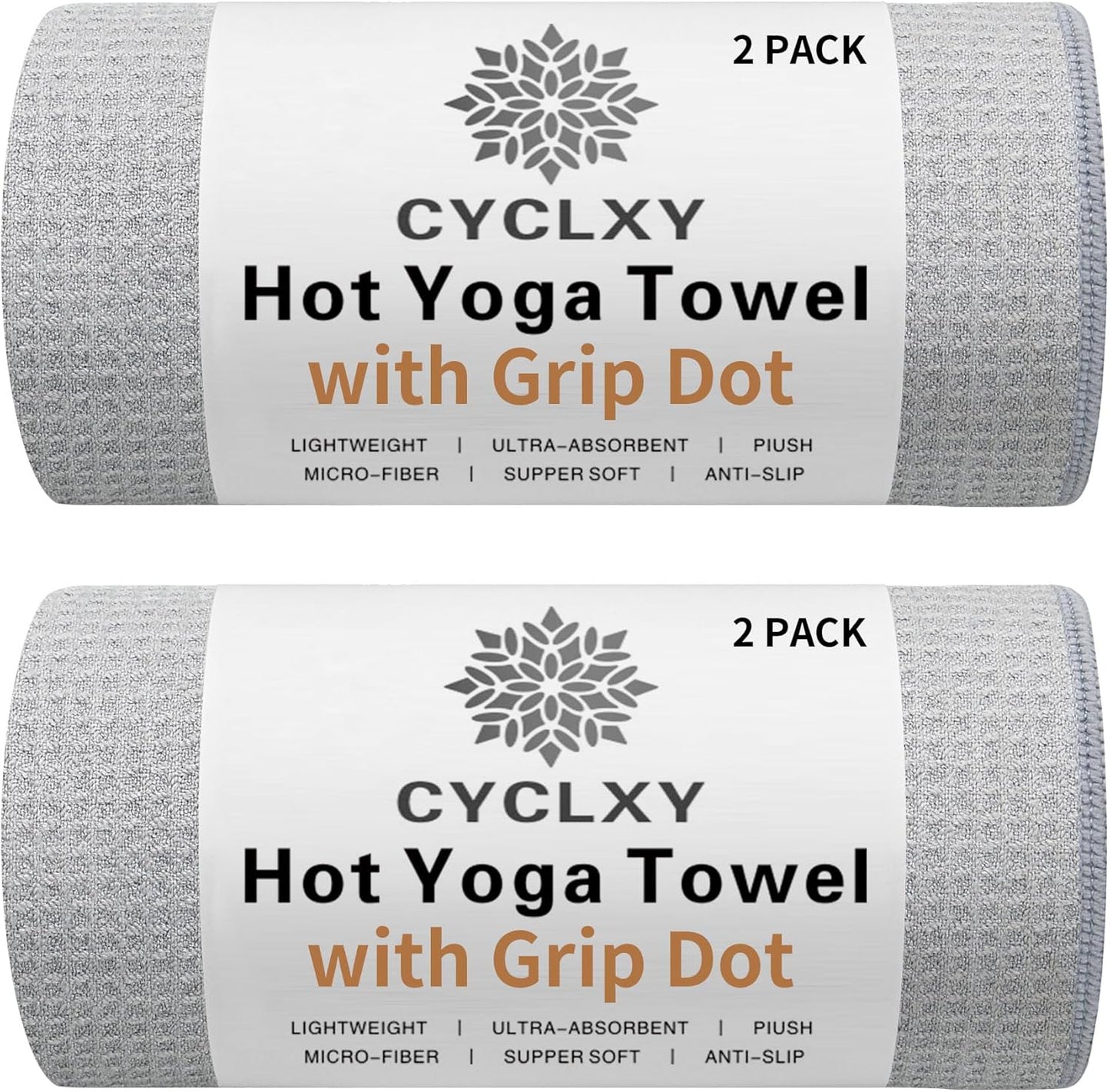 2 Pack Hot Yoga Towel with Grip Dot，Stickyfiber Yoga Mat Towels Non Slip for Hot Yoga,Absorbent Microfiber Sweat Anti-Slip Cover,Bikram,Pilates,Exercise
