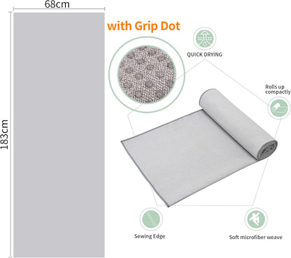 2 Pack Hot Yoga Towel with Grip Dot，Stickyfiber Yoga Mat Towels Non Slip for Hot Yoga,Absorbent Microfiber Sweat Anti-Slip Cover,Bikram,Pilates,Exercise