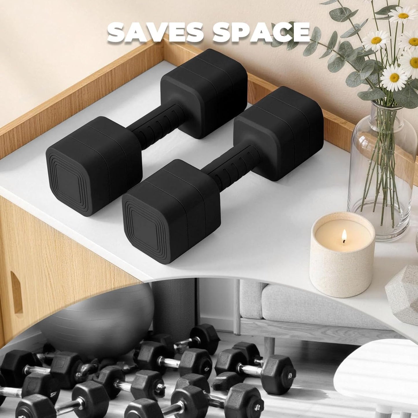 Adjustable Dumbbell Set of 2, Weights for Men and Women at Home, Anti-slip Handle, 3 in 1 Free Weights Dumbbells Set, 2lb/3lb/5lb/10lb/15lb/20lb for Pilates, Yoga, Strength Training