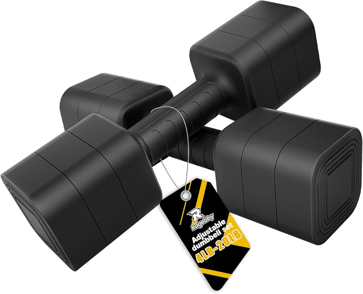 Adjustable Dumbbell Set of 2, Weights for Men and Women at Home, Anti-slip Handle, 3 in 1 Free Weights Dumbbells Set, 2lb/3lb/5lb/10lb/15lb/20lb for Pilates, Yoga, Strength Training