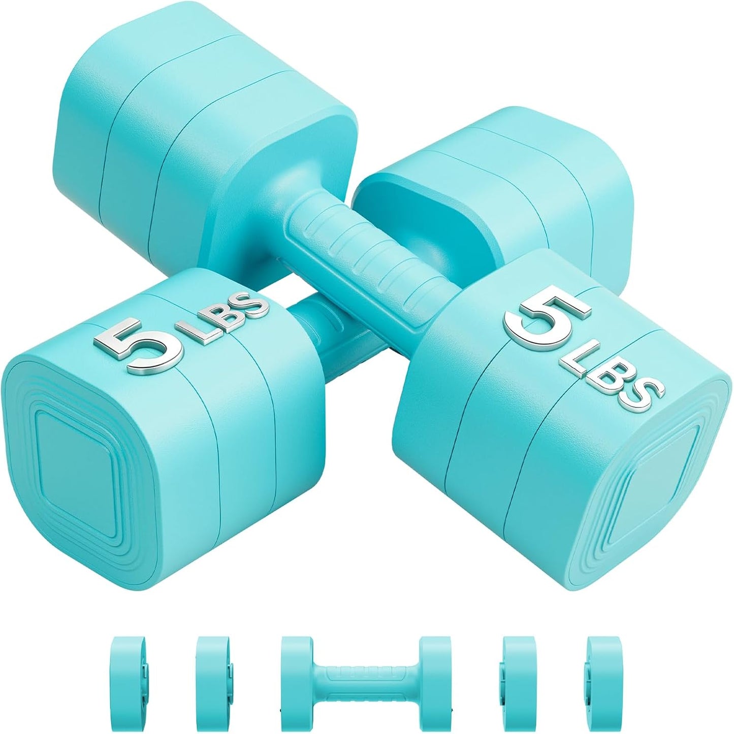 Adjustable Dumbbell Set of 2, Weights for Men and Women at Home, Anti-slip Handle, 3 in 1 Free Weights Dumbbells Set, 2lb/3lb/5lb/10lb/15lb/20lb for Pilates, Yoga, Strength Training