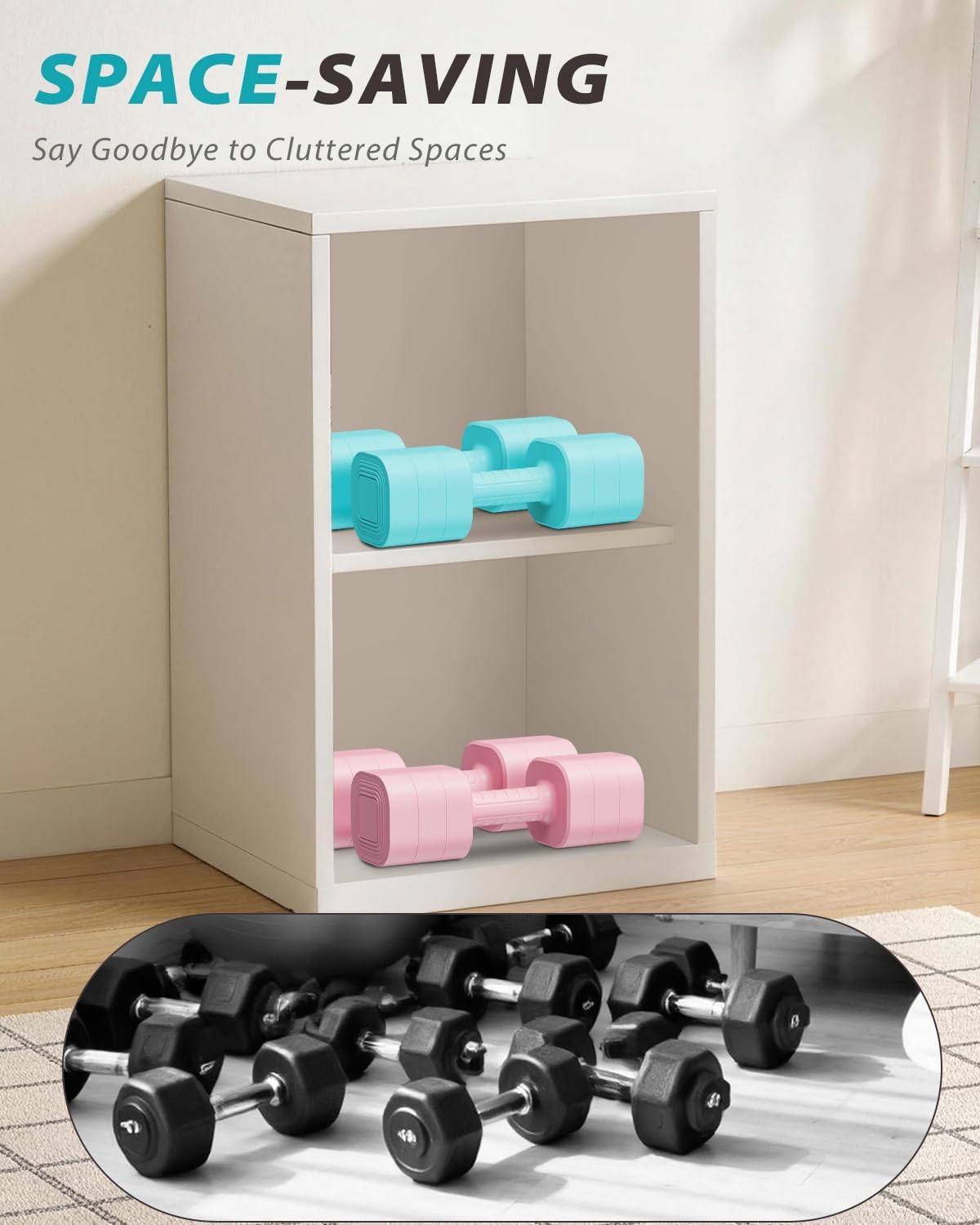 Adjustable Dumbbell Set of 2, Weights for Men and Women at Home, Anti-slip Handle, 3 in 1 Free Weights Dumbbells Set, 2lb/3lb/5lb/10lb/15lb/20lb for Pilates, Yoga, Strength Training
