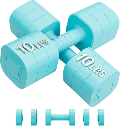 Adjustable Dumbbell Set of 2, Weights for Men and Women at Home, Anti-slip Handle, 3 in 1 Free Weights Dumbbells Set, 2lb/3lb/5lb/10lb/15lb/20lb for Pilates, Yoga, Strength Training