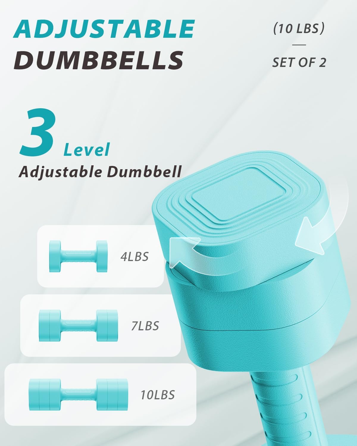 Adjustable Dumbbell Set of 2, Weights for Men and Women at Home, Anti-slip Handle, 3 in 1 Free Weights Dumbbells Set, 2lb/3lb/5lb/10lb/15lb/20lb for Pilates, Yoga, Strength Training
