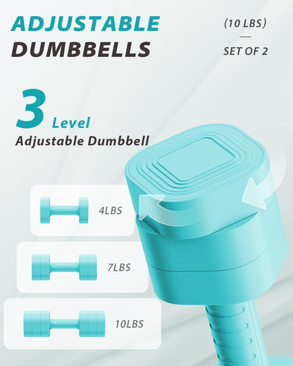 Adjustable Dumbbell Set of 2, Weights for Men and Women at Home, Anti-slip Handle, 3 in 1 Free Weights Dumbbells Set, 2lb/3lb/5lb/10lb/15lb/20lb for Pilates, Yoga, Strength Training