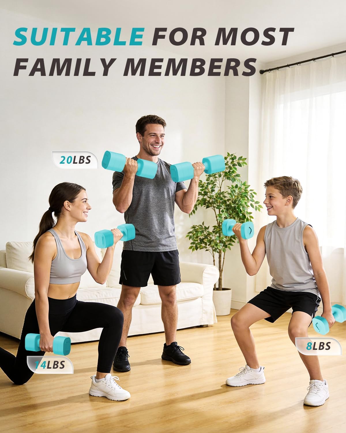 Adjustable Dumbbell Set of 2, Weights for Men and Women at Home, Anti-slip Handle, 3 in 1 Free Weights Dumbbells Set, 2lb/3lb/5lb/10lb/15lb/20lb for Pilates, Yoga, Strength Training