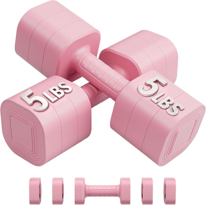 Adjustable Dumbbell Set of 2, Weights for Men and Women at Home, Anti-slip Handle, 3 in 1 Free Weights Dumbbells Set, 2lb/3lb/5lb/10lb/15lb/20lb for Pilates, Yoga, Strength Training