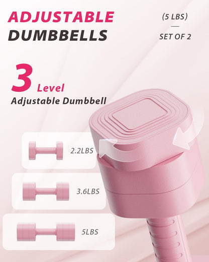 Adjustable Dumbbell Set of 2, Weights for Men and Women at Home, Anti-slip Handle, 3 in 1 Free Weights Dumbbells Set, 2lb/3lb/5lb/10lb/15lb/20lb for Pilates, Yoga, Strength Training