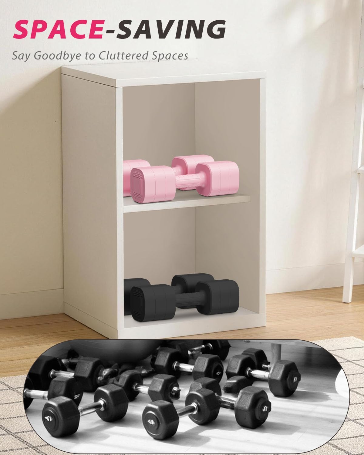 Adjustable Dumbbell Set of 2, Weights for Men and Women at Home, Anti-slip Handle, 3 in 1 Free Weights Dumbbells Set, 2lb/3lb/5lb/10lb/15lb/20lb for Pilates, Yoga, Strength Training