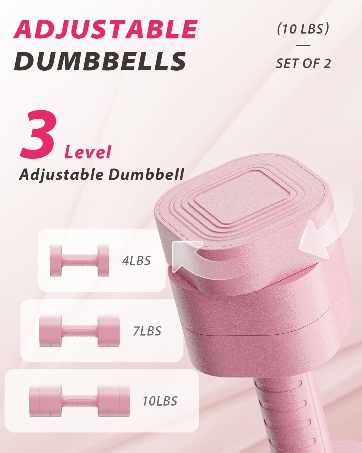 Adjustable Dumbbell Set of 2, Weights for Men and Women at Home, Anti-slip Handle, 3 in 1 Free Weights Dumbbells Set, 2lb/3lb/5lb/10lb/15lb/20lb for Pilates, Yoga, Strength Training