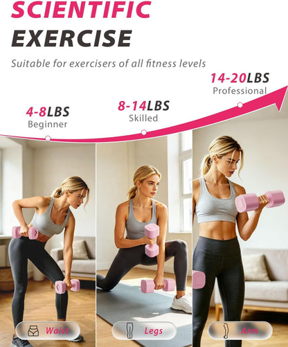 Adjustable Dumbbell Set of 2, Weights for Men and Women at Home, Anti-slip Handle, 3 in 1 Free Weights Dumbbells Set, 2lb/3lb/5lb/10lb/15lb/20lb for Pilates, Yoga, Strength Training