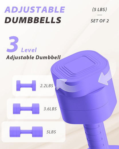 Adjustable Dumbbell Set of 2, Weights for Men and Women at Home, Anti-slip Handle, 3 in 1 Free Weights Dumbbells Set, 2lb/3lb/5lb/10lb/15lb/20lb for Pilates, Yoga, Strength Training