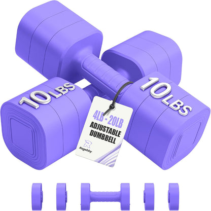 Adjustable Dumbbell Set of 2, Weights for Men and Women at Home, Anti-slip Handle, 3 in 1 Free Weights Dumbbells Set, 2lb/3lb/5lb/10lb/15lb/20lb for Pilates, Yoga, Strength Training