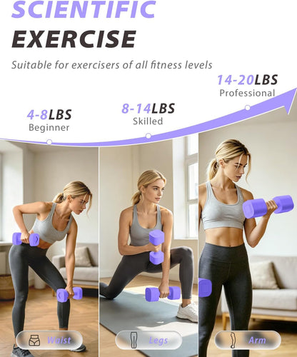 Adjustable Dumbbell Set of 2, Weights for Men and Women at Home, Anti-slip Handle, 3 in 1 Free Weights Dumbbells Set, 2lb/3lb/5lb/10lb/15lb/20lb for Pilates, Yoga, Strength Training