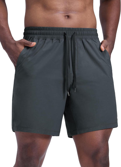 Lightweight Workout Shorts 7" | for Hot Day, Sweat-Wicking, Quick Dry, Casual, Zipper Pocket, for Men