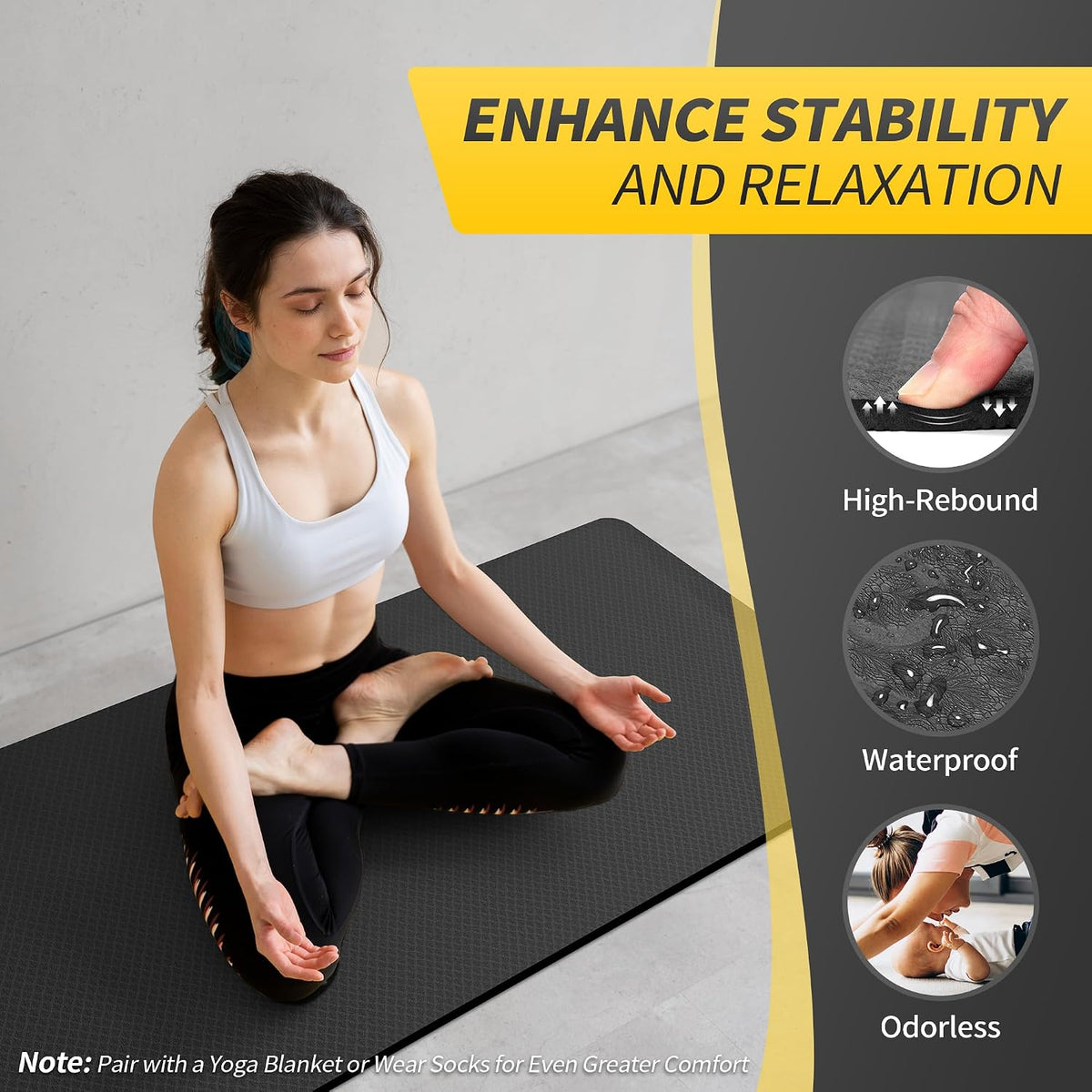 Yoga Mat for Women Men Kids, 1/3 & 1/4 & 2/5 Inch Extra Thick Yoga Mat Non Slip, 72" x 24" TPE Yoga Mats, Workout Mat with Carrying Strap for Yoga, Pilates and Floor Exercises
