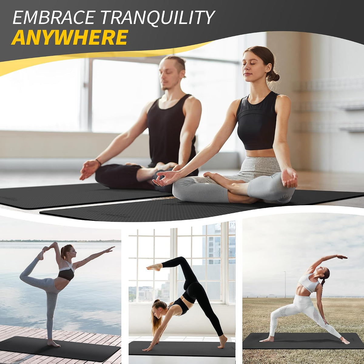 Yoga Mat for Women Men Kids, 1/3 & 1/4 & 2/5 Inch Extra Thick Yoga Mat Non Slip, 72" x 24" TPE Yoga Mats, Workout Mat with Carrying Strap for Yoga, Pilates and Floor Exercises