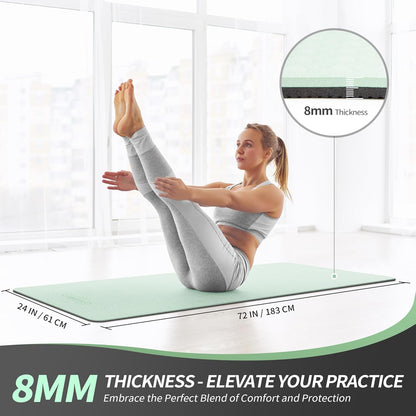 Yoga Mat for Women Men Kids, 1/3 & 1/4 & 2/5 Inch Extra Thick Yoga Mat Non Slip, 72" x 24" TPE Yoga Mats, Workout Mat with Carrying Strap for Yoga, Pilates and Floor Exercises