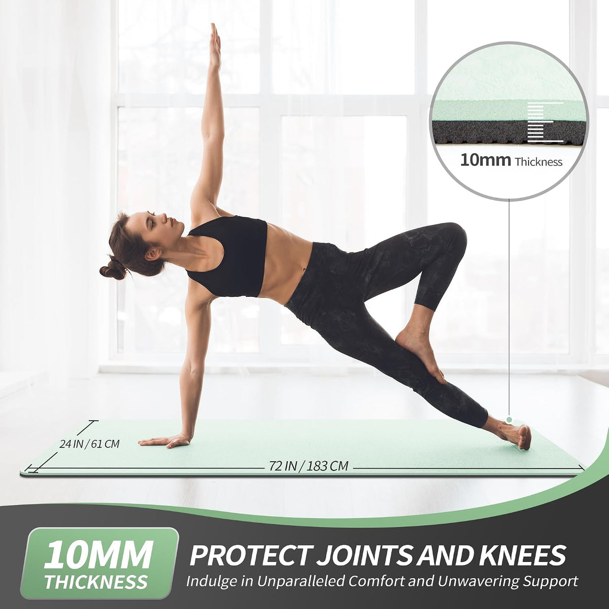Yoga Mat for Women Men Kids, 1/3 & 1/4 & 2/5 Inch Extra Thick Yoga Mat Non Slip, 72" x 24" TPE Yoga Mats, Workout Mat with Carrying Strap for Yoga, Pilates and Floor Exercises