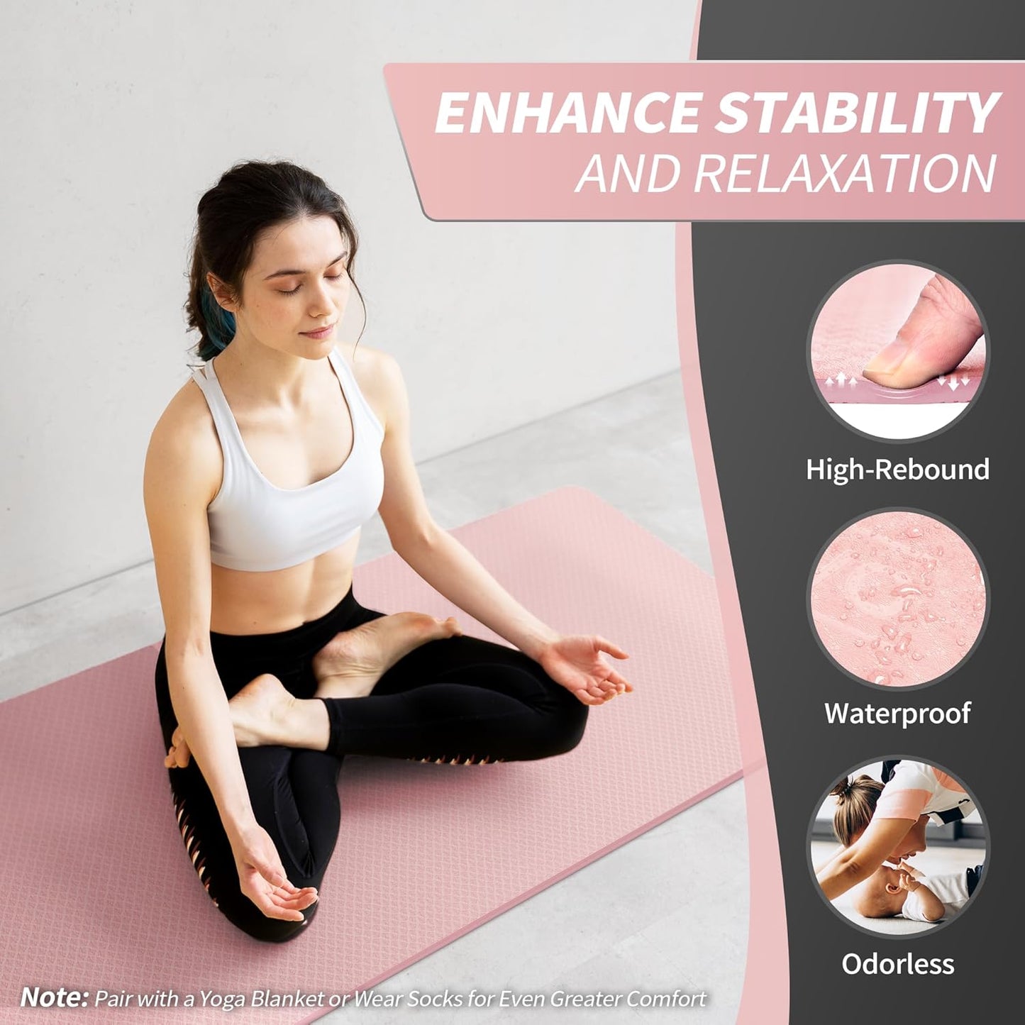 Yoga Mat for Women Men Kids, 1/3 & 1/4 & 2/5 Inch Extra Thick Yoga Mat Non Slip, 72" x 24" TPE Yoga Mats, Workout Mat with Carrying Strap for Yoga, Pilates and Floor Exercises