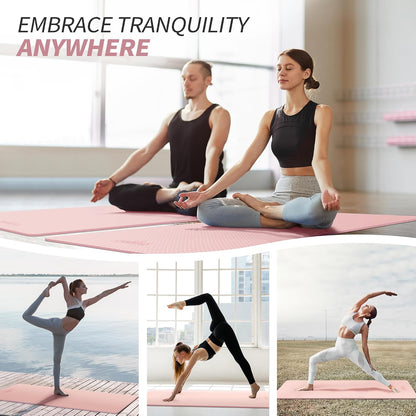Yoga Mat for Women Men Kids, 1/3 & 1/4 & 2/5 Inch Extra Thick Yoga Mat Non Slip, 72" x 24" TPE Yoga Mats, Workout Mat with Carrying Strap for Yoga, Pilates and Floor Exercises