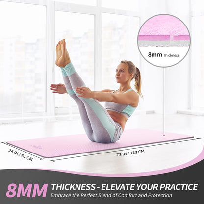 Yoga Mat for Women Men Kids, 1/3 & 1/4 & 2/5 Inch Extra Thick Yoga Mat Non Slip, 72" x 24" TPE Yoga Mats, Workout Mat with Carrying Strap for Yoga, Pilates and Floor Exercises