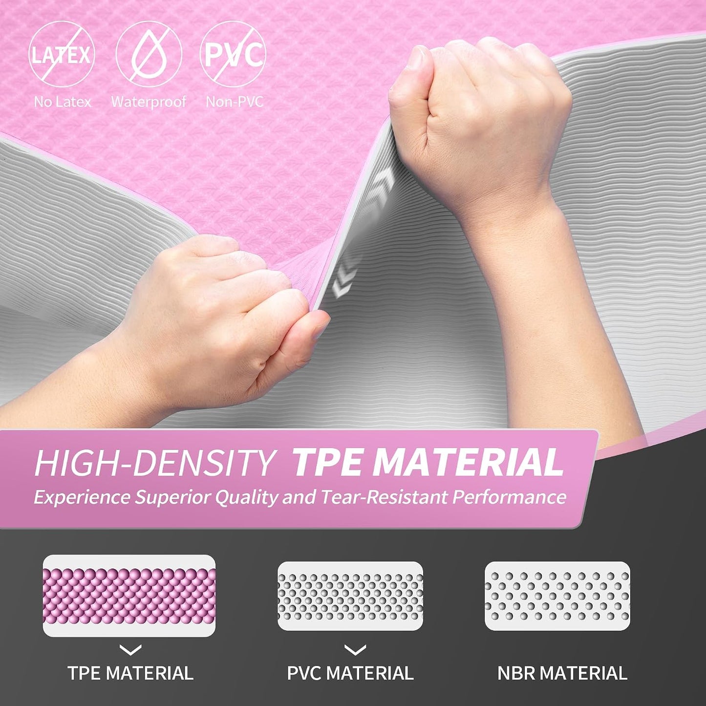 Yoga Mat for Women Men Kids, 1/3 & 1/4 & 2/5 Inch Extra Thick Yoga Mat Non Slip, 72" x 24" TPE Yoga Mats, Workout Mat with Carrying Strap for Yoga, Pilates and Floor Exercises