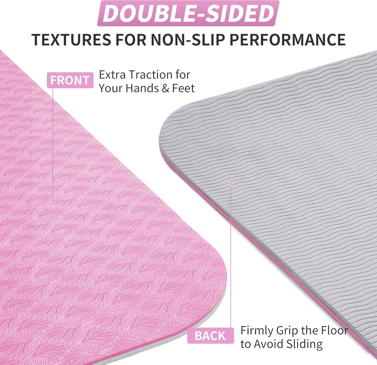 Yoga Mat for Women Men Kids, 1/3 & 1/4 & 2/5 Inch Extra Thick Yoga Mat Non Slip, 72" x 24" TPE Yoga Mats, Workout Mat with Carrying Strap for Yoga, Pilates and Floor Exercises