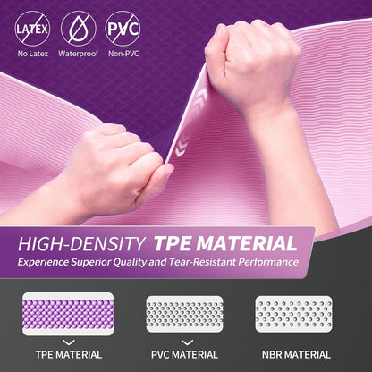 Yoga Mat for Women Men Kids, 1/3 & 1/4 & 2/5 Inch Extra Thick Yoga Mat Non Slip, 72" x 24" TPE Yoga Mats, Workout Mat with Carrying Strap for Yoga, Pilates and Floor Exercises