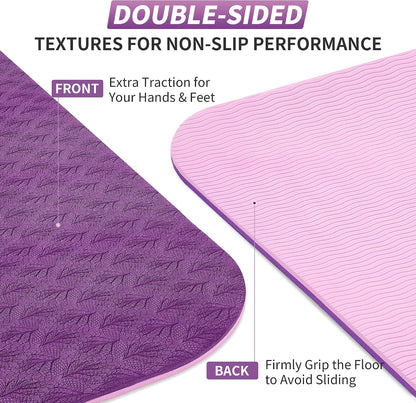 Yoga Mat for Women Men Kids, 1/3 & 1/4 & 2/5 Inch Extra Thick Yoga Mat Non Slip, 72" x 24" TPE Yoga Mats, Workout Mat with Carrying Strap for Yoga, Pilates and Floor Exercises