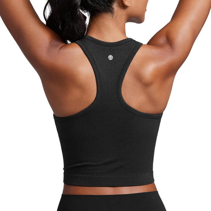 Seamless Rib Racerback Crop Tank | Light Support, Removable Pads, Yoga, Ribbed, Racerback, Longline Sports Bras for Women