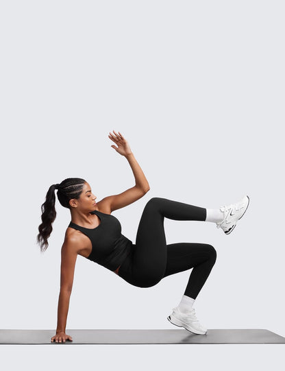 Seamless Rib Racerback Crop Tank | Light Support, Removable Pads, Yoga, Ribbed, Racerback, Longline Sports Bras for Women