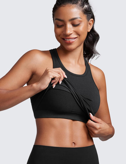 Seamless Rib Racerback Crop Tank | Light Support, Removable Pads, Yoga, Ribbed, Racerback, Longline Sports Bras for Women