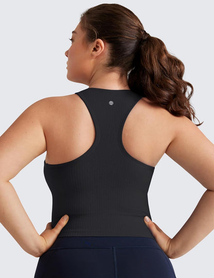 Seamless Rib Racerback Crop Tank | Light Support, Removable Pads, Yoga, Ribbed, Racerback, Longline Sports Bras for Women
