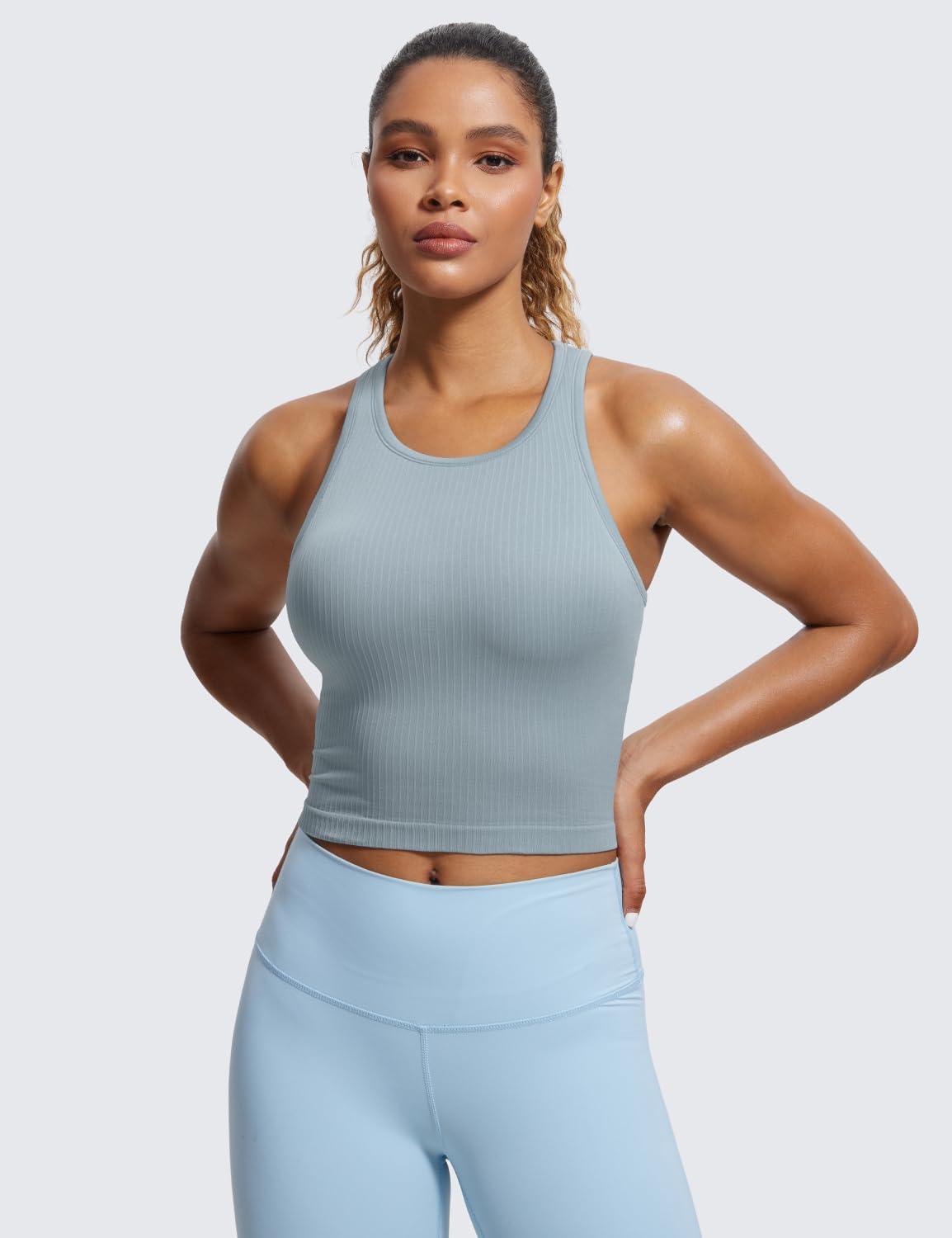 Seamless Rib Racerback Crop Tank | Light Support, Removable Pads, Yoga, Ribbed, Racerback, Longline Sports Bras for Women