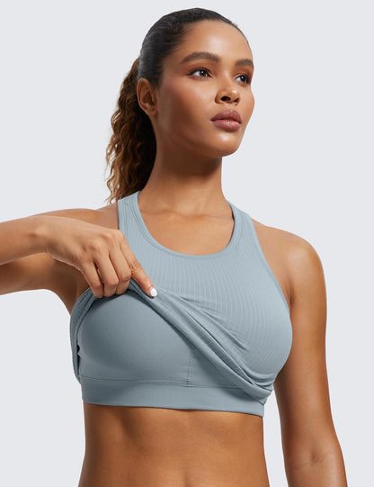 Seamless Rib Racerback Crop Tank | Light Support, Removable Pads, Yoga, Ribbed, Racerback, Longline Sports Bras for Women
