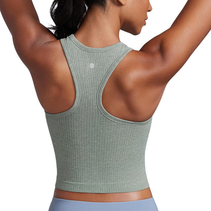 Seamless Rib Racerback Crop Tank | Light Support, Removable Pads, Yoga, Ribbed, Racerback, Longline Sports Bras for Women