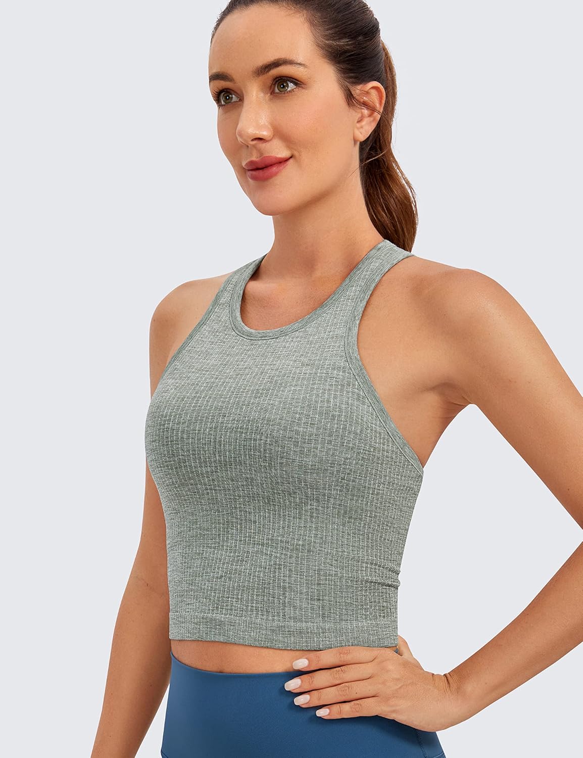 Seamless Rib Racerback Crop Tank | Light Support, Removable Pads, Yoga, Ribbed, Racerback, Longline Sports Bras for Women