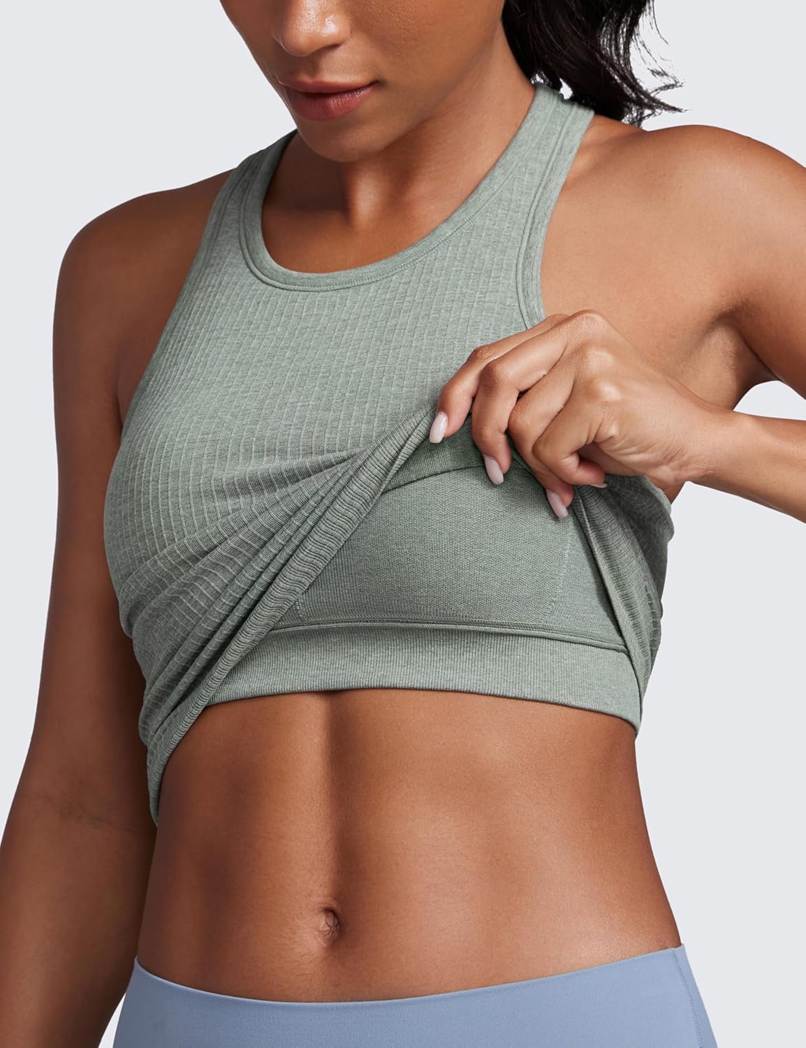 Seamless Rib Racerback Crop Tank | Light Support, Removable Pads, Yoga, Ribbed, Racerback, Longline Sports Bras for Women