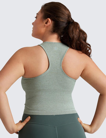 Seamless Rib Racerback Crop Tank | Light Support, Removable Pads, Yoga, Ribbed, Racerback, Longline Sports Bras for Women