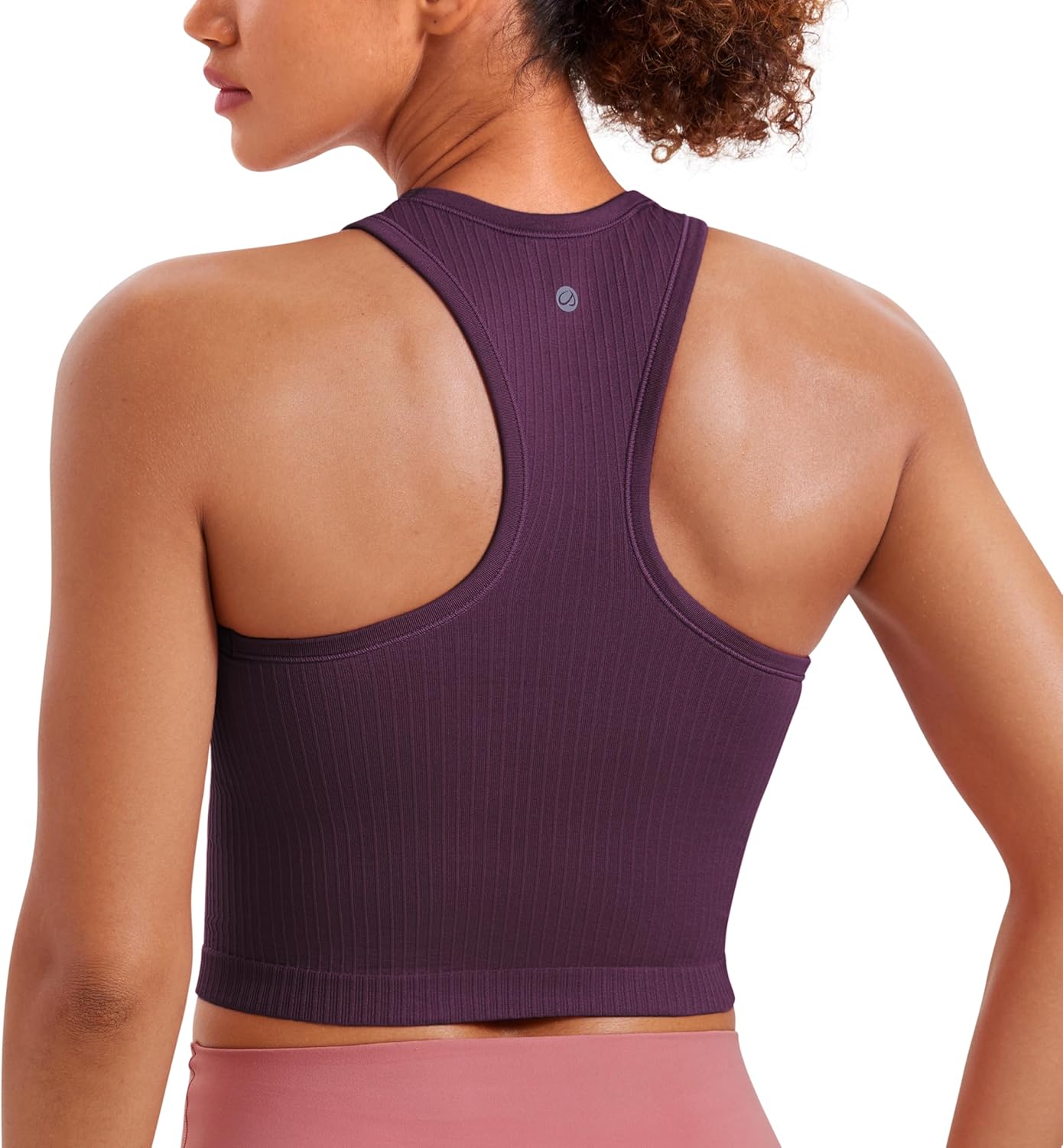 Seamless Rib Racerback Crop Tank | Light Support, Removable Pads, Yoga, Ribbed, Racerback, Longline Sports Bras for Women