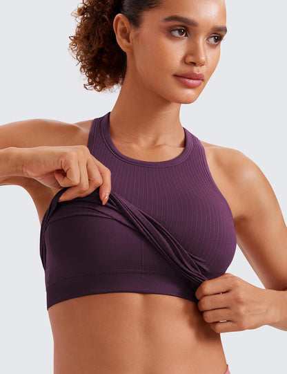 Seamless Rib Racerback Crop Tank | Light Support, Removable Pads, Yoga, Ribbed, Racerback, Longline Sports Bras for Women