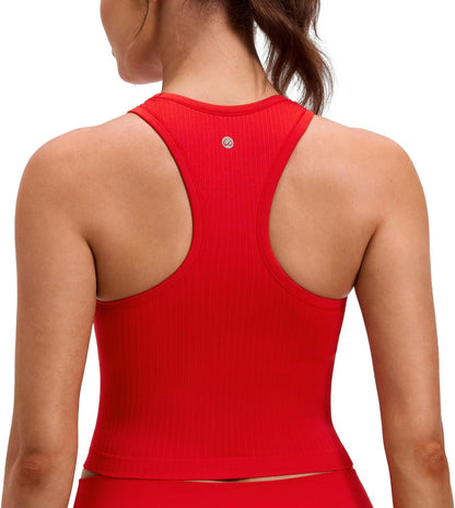 Seamless Rib Racerback Crop Tank | Light Support, Removable Pads, Yoga, Ribbed, Racerback, Longline Sports Bras for Women